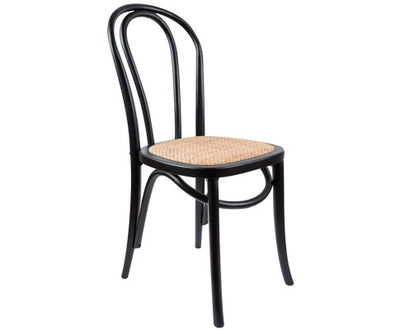 Azalea Arched Back Dining Chair 6 Set Solid Elm Timber Wood Rattan Seat - Black