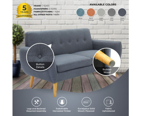 Dane 3 + 1 + 1 Seater Fabric Upholstered Sofa Armchair Lounge Couch - Dark Grey