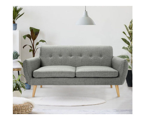 Dane 3 Seater Fabric Upholstered Sofa Lounge Couch - Mid Grey