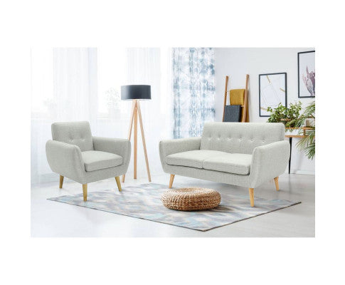 Dane 3 + 1 Seater Fabric Upholstered Sofa Armchair Lounge Couch - Light Grey