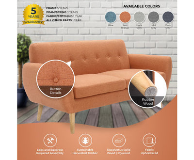 Dane 3 + 1 + 1 Seater Fabric Upholstered Sofa Armchair Lounge Couch - Orange