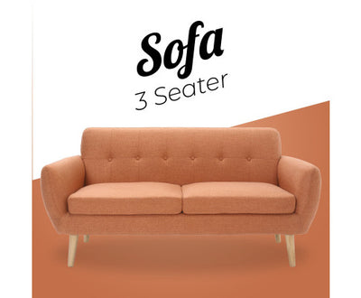 Dane 3 Seater Fabric Upholstered Sofa Lounge Couch - Orange