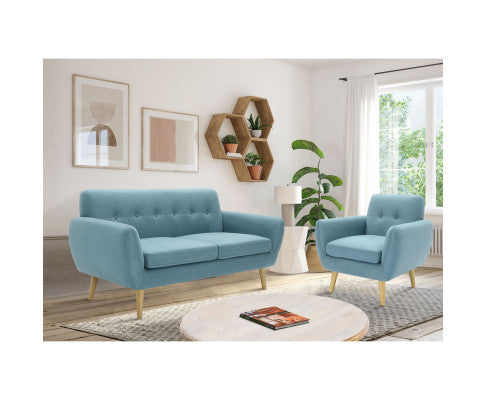 Dane 3 + 1 + 1 Seater Fabric Upholstered Sofa Armchair Lounge Couch - Blue