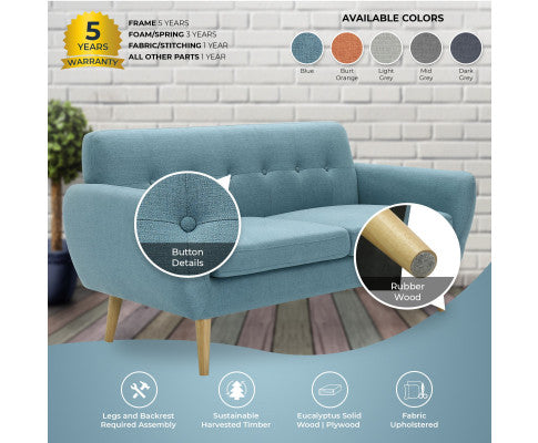 Dane 3 + 1 + 1 Seater Fabric Upholstered Sofa Armchair Lounge Couch - Blue