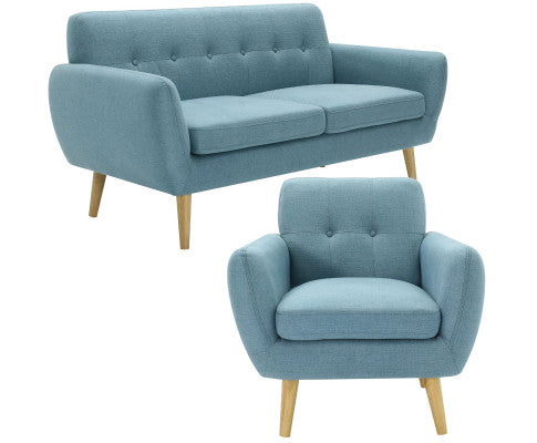 Dane 3 + 1 Seater Fabric Upholstered Sofa Armchair Lounge Couch - Blue