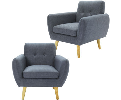 Dane Single Seater Fabric Upholstered Sofa Armchair Set of 2 - Dark Grey