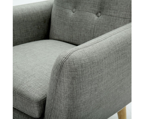 Dane Single Seater Fabric Upholstered Sofa Armchair Set of 2 - Mid Grey