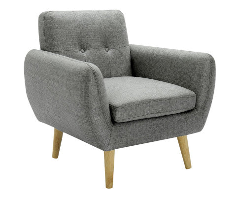 Dane Single Seater Fabric Upholstered Sofa Armchair Lounge Couch - Mid Grey