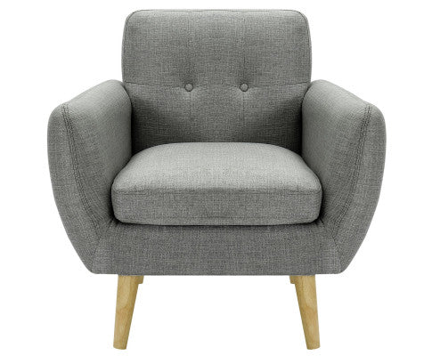 Dane Single Seater Fabric Upholstered Sofa Armchair Lounge Couch - Mid Grey