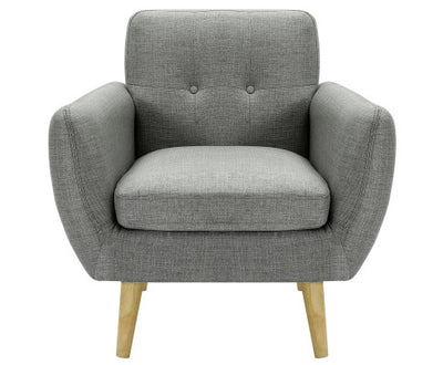 Dane Single Seater Fabric Upholstered Sofa Armchair Lounge Couch - Mid Grey