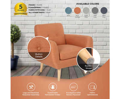 Dane Single Seater Fabric Upholstered Sofa Armchair Set of 2 - Orange