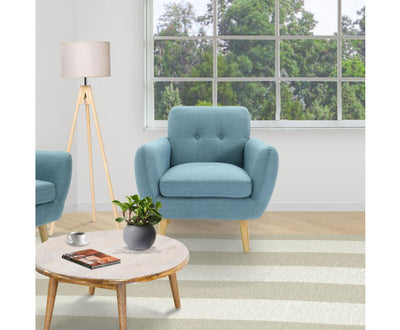 Dane Single Seater Fabric Upholstered Sofa Armchair Set of 2 - Blue