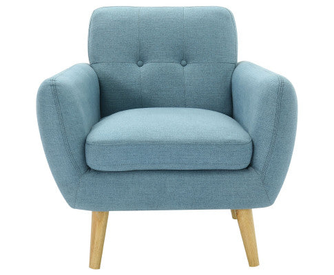 Dane Single Seater Fabric Upholstered Sofa Armchair Lounge Couch - Blue