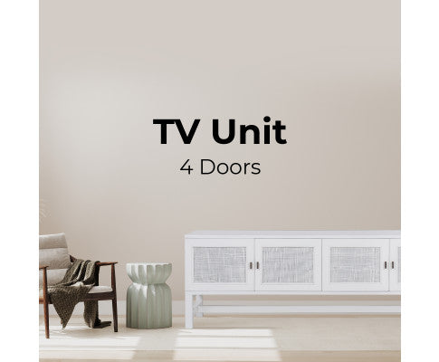 Jasmine ETU Entertainment TV Unit 160cm 4 Door Mindi Wood Rattan - White