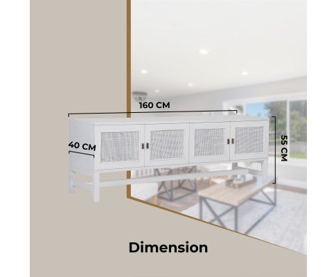 Jasmine ETU Entertainment TV Unit 160cm 4 Door Mindi Wood Rattan - White