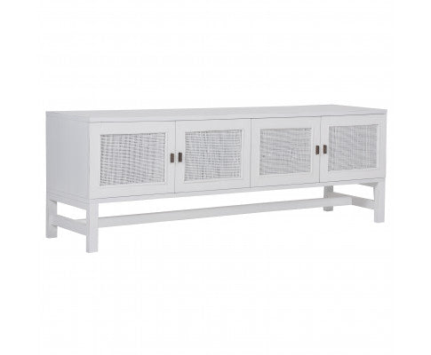 Jasmine ETU Entertainment TV Unit 160cm 4 Door Mindi Wood Rattan - White