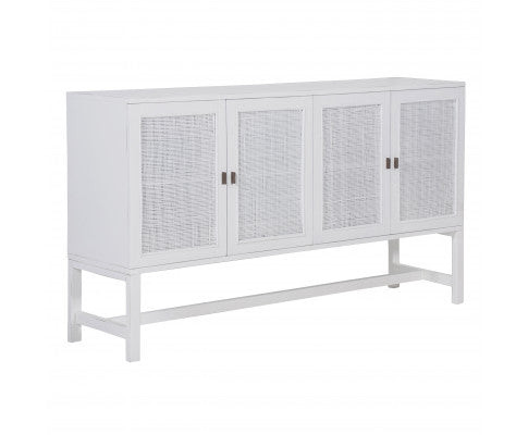 Jasmine Sideboard Buffet Table 160cm 4 Door Mindi Wood Rattan - White