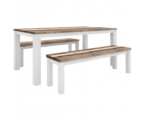 Orville 3pc Dining Set 2m Table 2 x 1.7m Bench Solid Acacia Timber - Multi Color