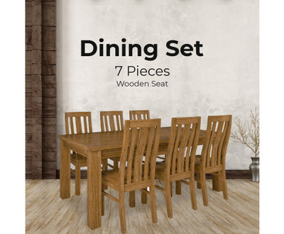 Birdsville 7pc Dining Set 190cm Table 6 Chair Solid Mt Ash Wood Timber - Brown