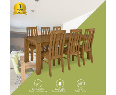 Birdsville 7pc Dining Set 190cm Table 6 Chair Solid Mt Ash Wood Timber - Brown