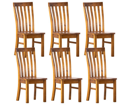 Teasel Dining Chair Set of 6 Solid Pine Timber Wood Seat - Rustic Oak