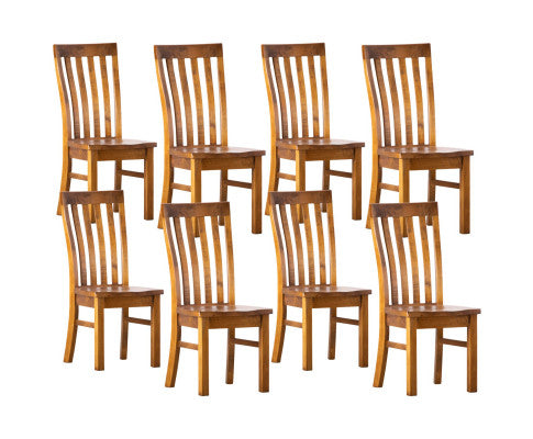 Teasel Dining Chair Set of 8 Solid Pine Timber Wood Seat - Rustic Oak