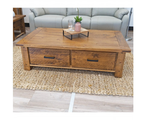 Teasel Coffee Table 140cm Solid Pine Timber Wood - Rustic Oak