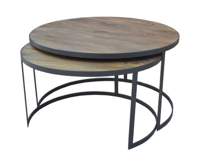 Nolana 2pc Mango Wood and Metal Round Nesting 80cm Coffee Table Set - Natural