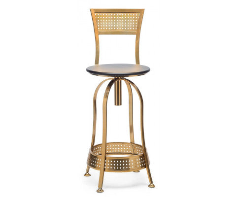 Gold Black Swivel Kitchen Bar Stool Chair with High Back in Netted Design Frame