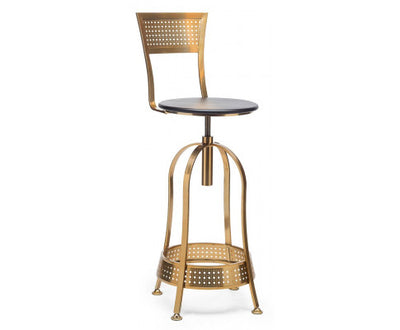 Gold Black Swivel Kitchen Bar Stool Chair with High Back in Netted Design Frame