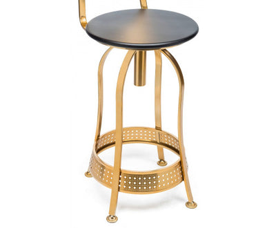 Gold Black Swivel Kitchen Bar Stool Chair with High Back in Netted Design Frame