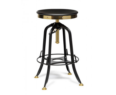 Industrial Wooden Height Adjustable Swivel Bar Stool - Gold Black