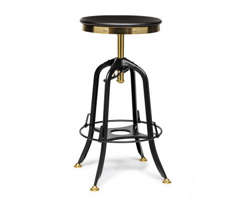 Industrial Wooden Height Adjustable Swivel Bar Stool - Gold Black