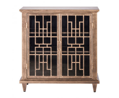 Iron Glass Buffet Sideboard Cabinet with 3 Level Storage in Brass Finish