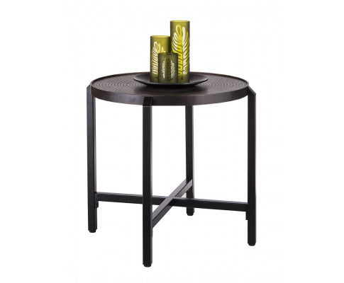 Small Round Iron Black Side Table with Copper Finish Top