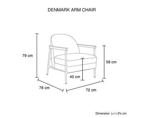 Denmark Arm Chair Polyester Fabric Upholstery Wooden Structure Solid Foam Black Metal Legs