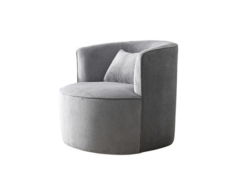 Miami Arm Chair Grey Fabric Upholstery Stripe Design Wooden Structure Rotating Metal Chassis