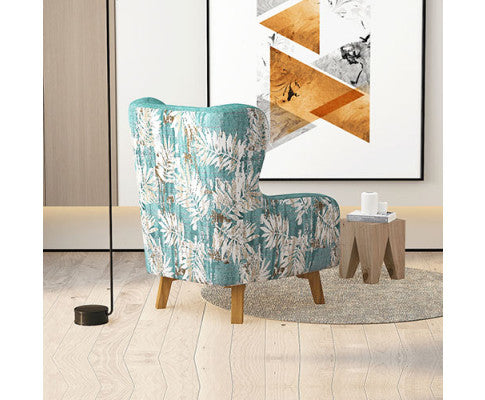 Armchair High back Lounge Accent Chair Designer Printed Fabric with Wooden Leg