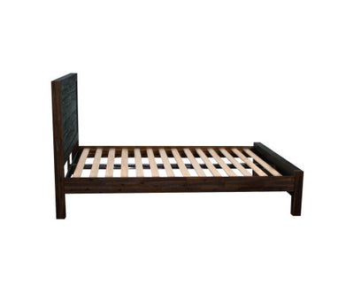 4 Pieces Bedroom Suite in Solid Wood Veneered Acacia Construction Timber Slat Queen Size Chocolate Colour Bed, Bedside Table & Tallboy