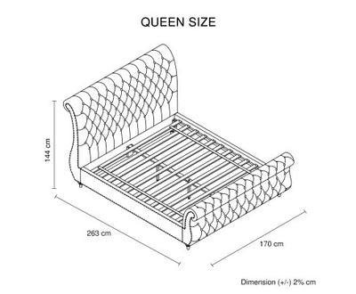 Queen Size Sleigh Bedframe Velvet Upholstery Grey Colour Tufted Headboard And Footboard Deep Quilting