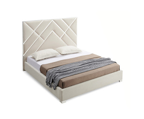 Matrix Bed Frame Fabric Padded Upholstery High Quality Slats Polished Stainless Steel Feet