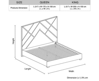 Matrix Bed Frame Fabric Padded Upholstery High Quality Slats Polished Stainless Steel Feet