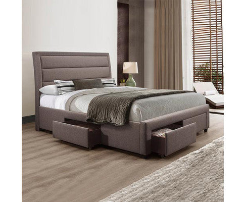 Storage Bed Frame King Size Upholstery Fabric in Light Grey with Base Drawers