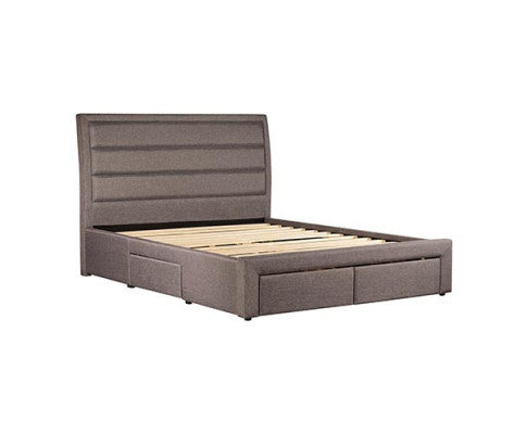 Storage Bed Frame King Size Upholstery Fabric in Light Grey with Base Drawers