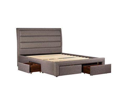 Storage Bed Frame King Size Upholstery Fabric in Light Grey with Base Drawers