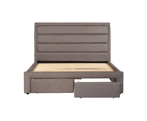 Storage Bed Frame King Size Upholstery Fabric in Light Grey with Base Drawers