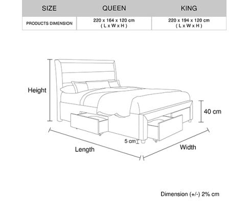 Storage Bed Frame King Size Upholstery Fabric in Light Grey with Base Drawers