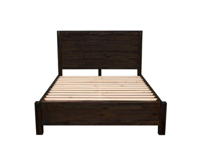 Bed Frame King Size in Solid Wood Veneered Acacia Bedroom Timber Slat in Chocolate