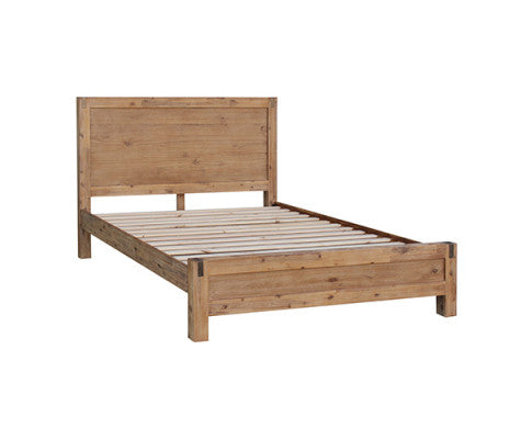 Bed Frame Queen Size in Solid Wood Veneered Acacia Bedroom Timber Slat in Oak