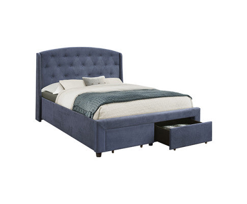 Queen Size Storage Bed Frame Upholtery Navy Blue Fabric with 2 Drawers